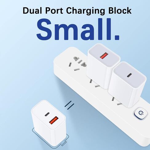 كتلة شاحن USB C سريع لساعة Apple، شاحن حائط مزدوج المنفذ 20 وات من النوع C، محول طاقة لساعة Apple/iWatch Series Ultra/11/10/9/8/7/6/5/4/3، iPhone 17/16/15، AirPods 4/3/2/1 in Kuwait