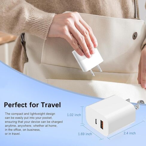 كتلة شاحن USB C سريع لساعة Apple، شاحن حائط مزدوج المنفذ 20 وات من النوع C، محول طاقة لساعة Apple/iWatch Series Ultra/11/10/9/8/7/6/5/4/3، iPhone 17/16/15، AirPods 4/3/2/1 in Kuwait