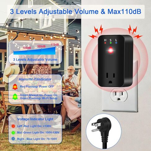 Power Failure Alarm with WiFi App Notifications, Loud 110dB Smart Power Outage LED Indicator Voltage Detection, Failure Detector for Freezer, GFCI Trips, Sump Pump, Greenhouse in Saudi Arabia