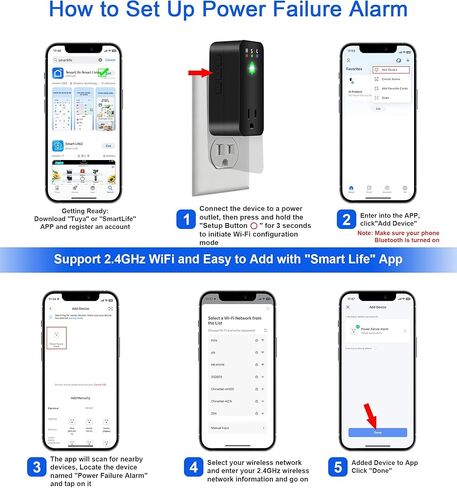 Power Failure Alarm with WiFi App Notifications, Loud 110dB Smart Power Outage LED Indicator Voltage Detection, Failure Detector for Freezer, GFCI Trips, Sump Pump, Greenhouse in Saudi Arabia