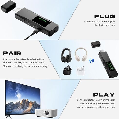 Bluetooth 5.2 Transmitter for 2 AirPods or BT Receiver Devices, Wireless Audio Adapter with HDMI ARC Input, Optical Audio Output & Bluetooth Output, LCD Screen, Plug and Play in Saudi Arabia