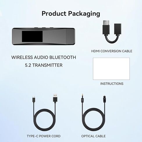 Bluetooth 5.2 Transmitter for 2 AirPods or BT Receiver Devices, Wireless Audio Adapter with HDMI ARC Input, Optical Audio Output & Bluetooth Output, LCD Screen, Plug and Play in Saudi Arabia