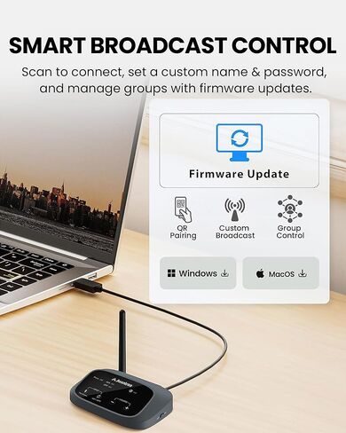 Avantree Harmony A3 - مجموعة جهاز إرسال واستقبال لاسلكي Auracast لمكبرات الصوت التي تعمل بالطاقة، قم بتحويل مكبرات الصوت الفردية المتعددة إلى نظام صوتي موحد واحد، نطاق 328 قدمًا للمنزل والغرف المتعددة والأحداث in Saudi Arabia
