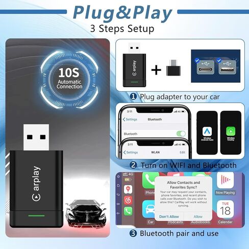 2026 Upgraded Wireless CarPlay Adapter for iPhone – Mini Wired to Wireless Dongle, Fast 5.8GHz WiFi & Bluetooth Connection, Plug & Play, Universal for OEM Wired CarPlay Cars in Saudi Arabia