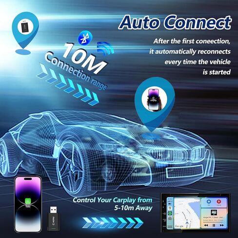 2026 Upgraded Wireless CarPlay Adapter for iPhone – Mini Wired to Wireless Dongle, Fast 5.8GHz WiFi & Bluetooth Connection, Plug & Play, Universal for OEM Wired CarPlay Cars in Saudi Arabia