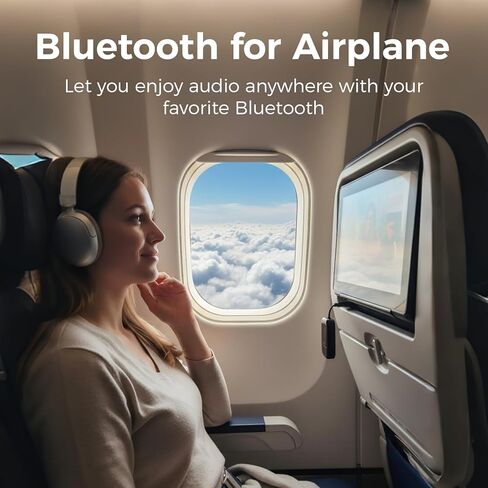 Airplane Bluetooth 5.3 Audio Transmitter with Qualcomm aptX Adaptive, LCD Display, Dual Device Support, 30Hr Battery, 3.5mm AUX for Travel, Flight, Gym in Saudi Arabia