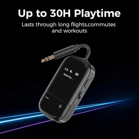 Airplane Bluetooth 5.3 Audio Transmitter with Qualcomm aptX Adaptive, LCD Display, Dual Device Support, 30Hr Battery, 3.5mm AUX for Travel, Flight, Gym in Saudi Arabia
