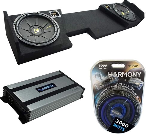 Harmony Audio Compatible with 2014-2018 Chevy Silverado Double Cab Kicker Bundle Comp C10 Dual 10 Sub Box Harmony HA-A800.1 Amp in Saudi Arabia