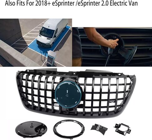 Compatible with Mercedes Benz 2019 2020 2021 2022 2023 2024 Sprinter/eSprinter W907/910 1500 2500 3500XD 4500 GT Style Front Bumper Grille Black with Black Trim grill in Saudi Arabia