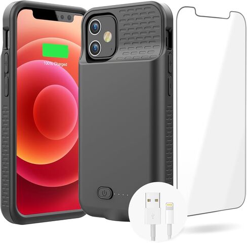 حافظة بطارية GIN FOXI لهاتف iPhone 12/12Pro، حافظة شحن بطارية نحيفة للغاية بقدرة 7000 مللي أمبير في الساعة قابلة لإعادة الشحن ومضادة للسقوط، غطاء شاحن ممتد لهاتف iPhone 12Pro Max/12/12 Pro، أسود in Kuwait