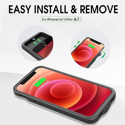 حافظة بطارية GIN FOXI لهاتف iPhone 12/12Pro، حافظة شحن بطارية نحيفة للغاية بقدرة 7000 مللي أمبير في الساعة قابلة لإعادة الشحن ومضادة للسقوط، غطاء شاحن ممتد لهاتف iPhone 12Pro Max/12/12 Pro، أسود in Kuwait