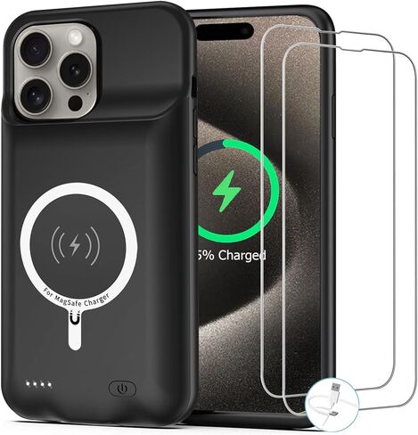 Battery Case for iPhone 15 Pro Max, [12000mAh] Enhanced Portable Protective Qi Wireless Charger Case Battery Pack with CarPlay Wireless Charging Case Compatible for iPhone 15 Pro Max (6.7 inch)-Black in Saudi Arabia