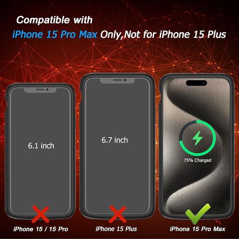 Battery Case for iPhone 15 Pro Max, [12000mAh] Enhanced Portable Protective Qi Wireless Charger Case Battery Pack with CarPlay Wireless Charging Case Compatible for iPhone 15 Pro Max (6.7 inch)-Black in Saudi Arabia