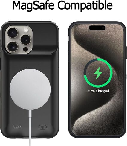 Battery Case for iPhone 15 Pro Max, [12000mAh] Enhanced Portable Protective Qi Wireless Charger Case Battery Pack with CarPlay Wireless Charging Case Compatible for iPhone 15 Pro Max (6.7 inch)-Black in Saudi Arabia
