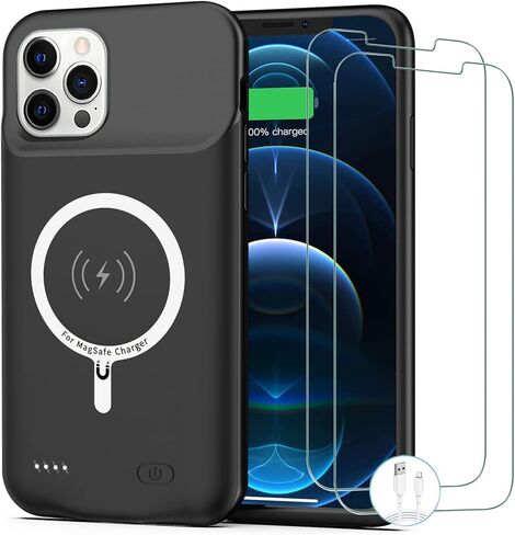 حافظة بطارية لهاتف iPhone 15 Pro Max، [12000 مللي أمبير] حافظة شاحن لاسلكي Qi محمولة معززة مع علبة شحن لاسلكية CarPlay متوافقة مع iPhone 15 Pro Max (6.7 بوصة) - أسود in Kuwait