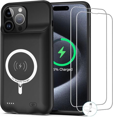 Battery Case for iPhone 15 Pro Max, [12000mAh] Enhanced Portable Protective Qi Wireless Charger Case Battery Pack with CarPlay Wireless Charging Case Compatible for iPhone 15 Pro Max (6.7 inch)-Black in Saudi Arabia