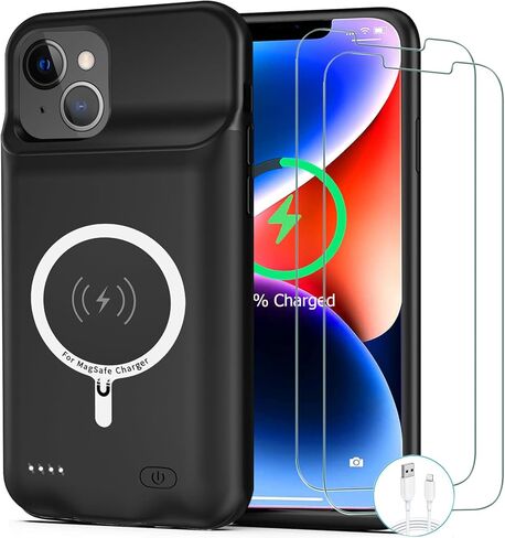 Battery Case for iPhone 15 Pro Max, [12000mAh] Enhanced Portable Protective Qi Wireless Charger Case Battery Pack with CarPlay Wireless Charging Case Compatible for iPhone 15 Pro Max (6.7 inch)-Black in Saudi Arabia