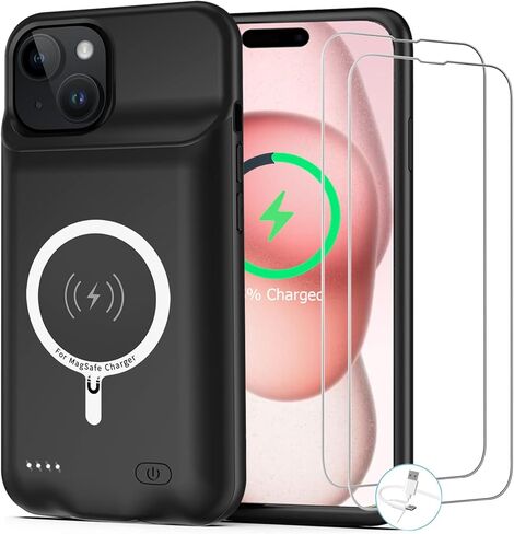 Battery Case for iPhone 15 Pro Max, [12000mAh] Enhanced Portable Protective Qi Wireless Charger Case Battery Pack with CarPlay Wireless Charging Case Compatible for iPhone 15 Pro Max (6.7 inch)-Black in Saudi Arabia