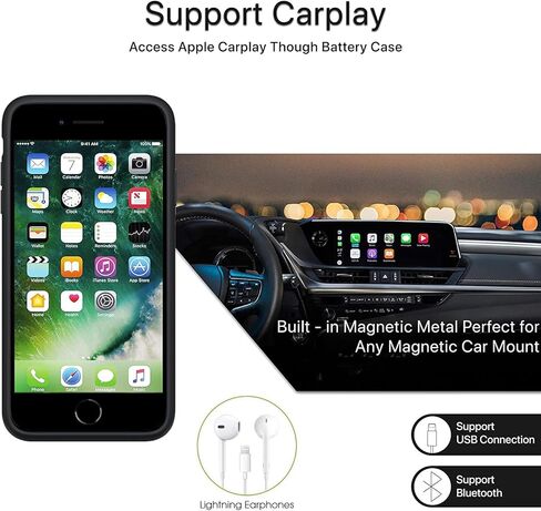 Battery Case for iPhone 6/6s/7/8/SE(2020/2022),Upgraded 10000mAh Rechargeable Portable Protective Extended Charger Case Compatible with iPhone 8/7/6s/6/SE2/3 (4.7 inch) Charging Case & Carplay (Black) in Saudi Arabia