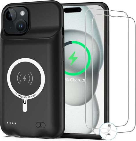 Battery Case for iPhone 15 Pro Max, [12000mAh] Enhanced Portable Protective Qi Wireless Charger Case Battery Pack with CarPlay Wireless Charging Case Compatible for iPhone 15 Pro Max (6.7 inch)-Black in Saudi Arabia