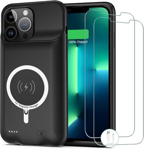 Battery Case for iPhone 15 Pro Max, [12000mAh] Enhanced Portable Protective Qi Wireless Charger Case Battery Pack with CarPlay Wireless Charging Case Compatible for iPhone 15 Pro Max (6.7 inch)-Black in Saudi Arabia