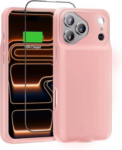 حافظة بطارية GIN FOXI لهاتف iPhone 17 Pro Max، شاحن حافظة شحن 8500 مللي أمبير في الساعة، حزمة بطارية قوية وخفيفة الوزن للغاية 15 وات، صندوق عصير TPU مضاد للسقوط وقابل لإعادة الشحن بسرعة لهاتف 17 Pro Max (6.9 بوصات) وردي in Kuwait