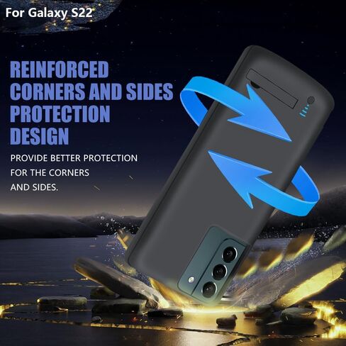 [حافظة بطارية إصدار جديد لهاتف Samsung Galaxy S22، حافظة شاحن بطارية ممتدة قابلة لإعادة الشحن بقدرة 4800 مللي أمبير في الساعة، أضف 100% عصير إضافي (6.1 بوصة) أسود in Kuwait