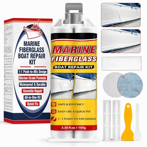Marine Fiberglass Repair Kit for Boats, Gelcoat Repair Kit for Boats with Waterproof Epoxy Filler, Easy DIY Solution for Fixing Holes, Chips, Cracks and Scratches, Above-Waterline Use in Saudi Arabia