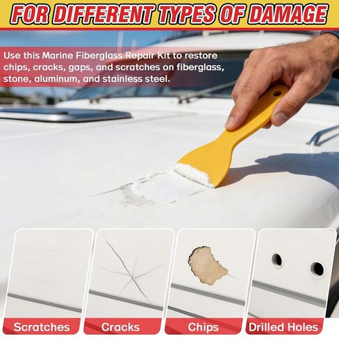 Marine Fiberglass Repair Kit for Boats, Gelcoat Repair Kit for Boats with Waterproof Epoxy Filler, Easy DIY Solution for Fixing Holes, Chips, Cracks and Scratches, Above-Waterline Use in Saudi Arabia