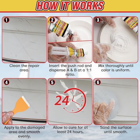 Marine Fiberglass Repair Kit for Boats, Gelcoat Repair Kit for Boats with Waterproof Epoxy Filler, Easy DIY Solution for Fixing Holes, Chips, Cracks and Scratches, Above-Waterline Use in Saudi Arabia