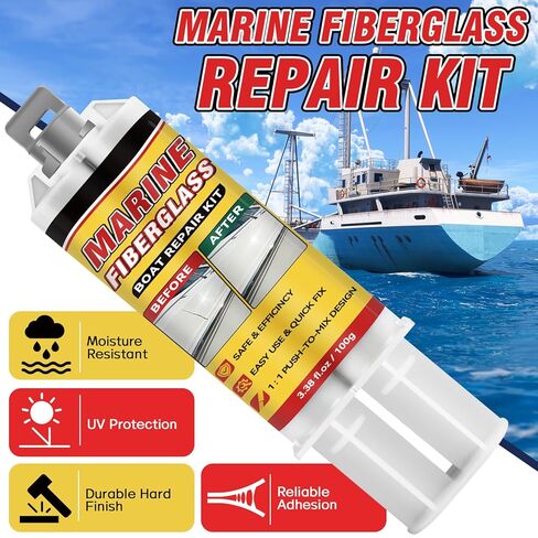 Marine Fiberglass Repair Kit for Boats, Gelcoat Repair Kit for Boats with Waterproof Epoxy Filler, Easy DIY Solution for Fixing Holes, Chips, Cracks and Scratches, Above-Waterline Use in Saudi Arabia