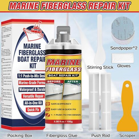 Marine Fiberglass Repair Kit for Boats, Gelcoat Repair Kit for Boats with Waterproof Epoxy Filler, Easy DIY Solution for Fixing Holes, Chips, Cracks and Scratches, Above-Waterline Use in Saudi Arabia