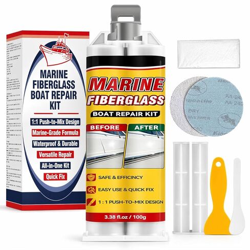 Marine Fiberglass Repair Kit for Boats, Gelcoat Repair Kit for Boats with Waterproof Epoxy Filler, Easy DIY Solution for Fixing Holes, Chips, Cracks and Scratches, Above-Waterline Use in Saudi Arabia