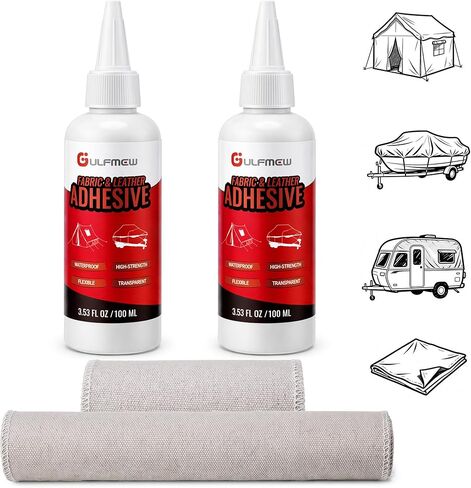 Canvas Patch Kit for Pop Up Camper, Boat Covers, Tarp, Tent Repair Kit with 2 Waterproof Fabric Glue (100ml Each) & 2 Greige Canvas Strips, Outdoor Flexible Repair for Boats, Camping Gear in Saudi Arabia