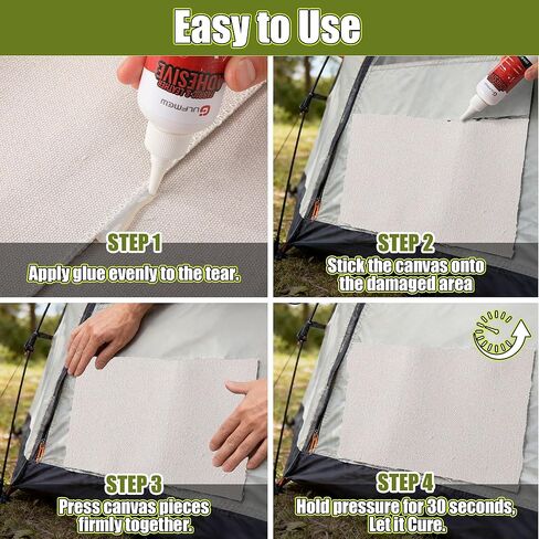 Canvas Patch Kit for Pop Up Camper, Boat Covers, Tarp, Tent Repair Kit with 2 Waterproof Fabric Glue (100ml Each) & 2 Greige Canvas Strips, Outdoor Flexible Repair for Boats, Camping Gear in Saudi Arabia