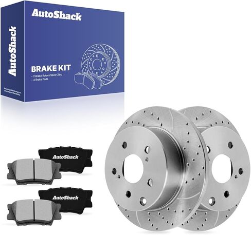 دوارات الفرامل الصلبة الخلفية من AutoShack + وسادات سيراميك 6 قطع بديلة لطقم الفرامل 2006-2018 Toyota RAV4 2010-2012 Lexus HS250h 11.06 بوصة (281 مم) in Kuwait