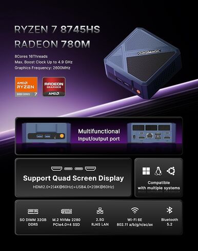 كمبيوتر صغير A3 | رايزن 7 8745HS | راديون 780M GPU | ذاكرة وصول عشوائي DDR5 سعة 32 جيجابايت (تصل إلى 256 جيجابايت) | 1 تيرابايت SSD (M.2 2280 NVMe PCIe4.0 * 4)، 11 Pro OS/2.5GbE /USB4.0/WiFi 6E/BT 5.2، الألعاب/التصميم/النمذجة (بدون Oculink) in Kuwait