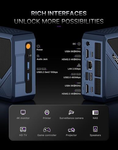 كمبيوتر صغير A3 | رايزن 7 8745HS | راديون 780M GPU | ذاكرة وصول عشوائي DDR5 سعة 32 جيجابايت (تصل إلى 256 جيجابايت) | 1 تيرابايت SSD (M.2 2280 NVMe PCIe4.0 * 4)، 11 Pro OS/2.5GbE /USB4.0/WiFi 6E/BT 5.2، الألعاب/التصميم/النمذجة (بدون Oculink) in Kuwait