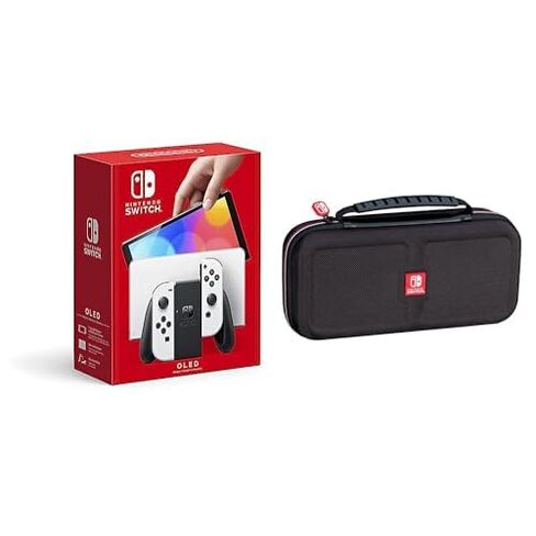 نموذج نينتندو سويتش OLED مع جهاز Joy-Con باللون الأبيض + حزمة حقيبة سفر فاخرة من Game Traveler - أسود in Kuwait