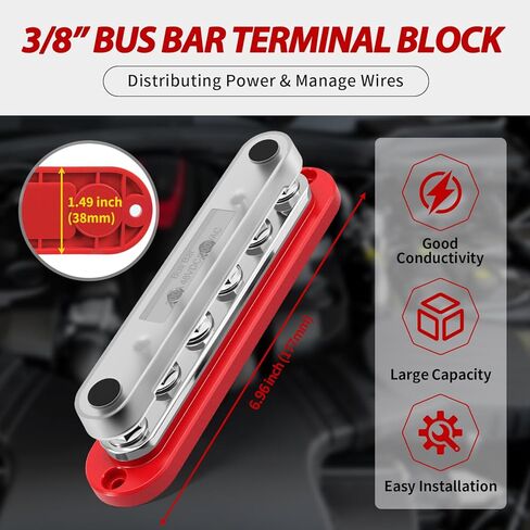 300A Bus Bar 12V Marine 3/8 "كتلة توزيع الطاقة مع غطاء، 12 فولت بطارية بسبار إيجابية وسالبة لأسلاك القوارب الشمسية للسيارات (حزمة من 2) in Kuwait