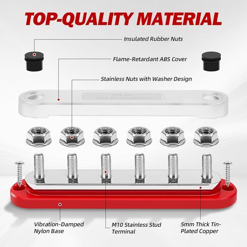 300A Bus Bar 12V Marine 3/8 "كتلة توزيع الطاقة مع غطاء، 12 فولت بطارية بسبار إيجابية وسالبة لأسلاك القوارب الشمسية للسيارات (حزمة من 2) in Kuwait