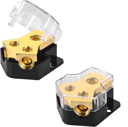 12V Power Distribution Block 2 Way, 0/2/4 Gauge Input to 4/8/10 Gauge Output, Car Audio Amp Splitter with Protective Cover - Ground Distribution Block for Automotive, Marine, Boat, Truck in Saudi Arabia