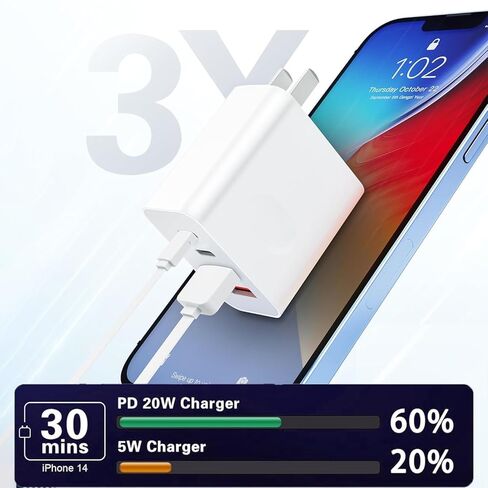 كتلة شاحن USB C لهاتف iPhone 17 شحن سريع، 2 حزمة شاحن Apple 40 وات USB C + USB A محول شحن متعدد المنافذ من النوع C لهاتف iPhone 17/17 Air/16/15 Pro/ProMax/14/13/12iPad Pro/Air/Mini in Kuwait