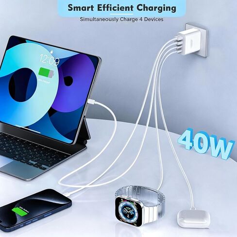 كتلة شاحن USB C لهاتف iPhone 17 شحن سريع، 2 حزمة شاحن Apple 40 وات USB C + USB A محول شحن متعدد المنافذ من النوع C لهاتف iPhone 17/17 Air/16/15 Pro/ProMax/14/13/12iPad Pro/Air/Mini in Kuwait