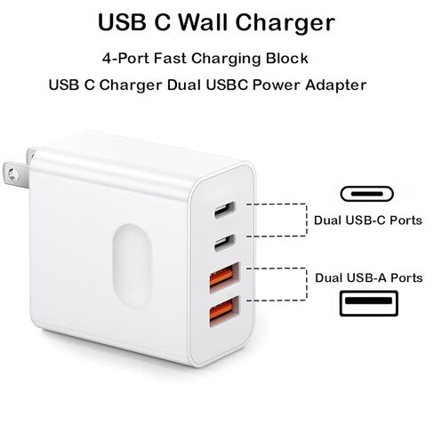 كتلة شاحن USB C لهاتف iPhone 17 شحن سريع، 2 حزمة شاحن Apple 40 وات USB C + USB A محول شحن متعدد المنافذ من النوع C لهاتف iPhone 17/17 Air/16/15 Pro/ProMax/14/13/12iPad Pro/Air/Mini in Kuwait