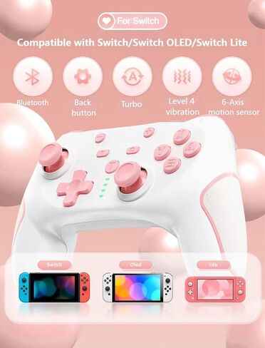 Matbip Wireless Pro Controller for Switch/Switch 2/Switch Lite/Switch OLED, wireless controller for switch with 2 back buttons, 3-level TURBO adjustable (Pink) in Saudi Arabia