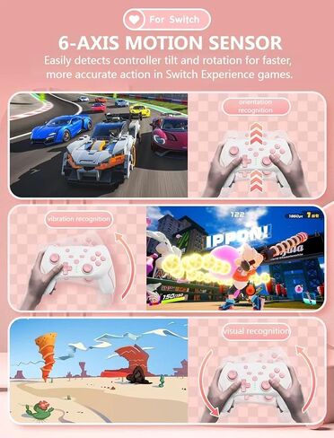 Matbip Wireless Pro Controller for Switch/Switch 2/Switch Lite/Switch OLED, wireless controller for switch with 2 back buttons, 3-level TURBO adjustable (Pink) in Saudi Arabia