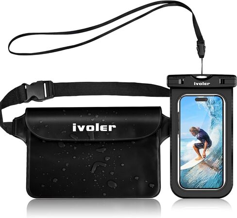 ivoler 2-Pack Waterproof Fanny Pack & Phone Pouch, Dry Bag for Passport, Phone & Wallet, Floating Waterproof Phone Case for Beach, Swimming, Kayaking, Boating, Cruise Essentials & Travel, Black in Saudi Arabia