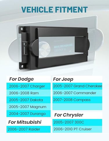 NuIth Single Din Radio Installation Dash Kit W/Radio Wiring Harness for 2005-2007 Chrysler 300C /Dodge Ram Charge Dokata/Jeep Cherokee, Single Din Radio Mounting Plate for Factory Radio Mounting in Saudi Arabia
