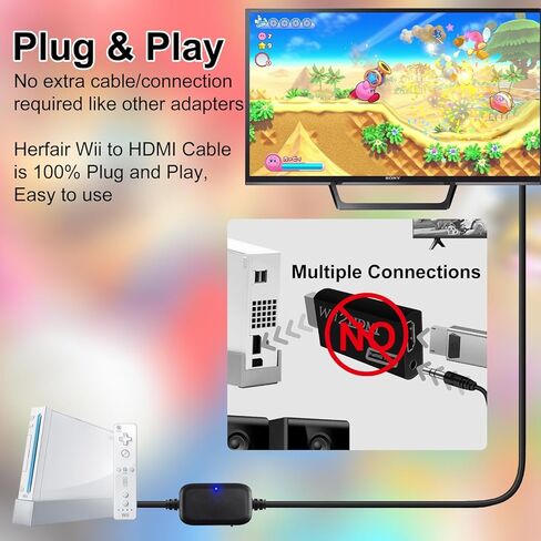 Herfair Wii to HDMI Adapter, 2026 Upgraded Component Signal Video Cable, 1080P Upscaler Full HD Output Compatible with Wii, Wii U, HDTV, Monitor & Supports All Wii Display Modes in Saudi Arabia